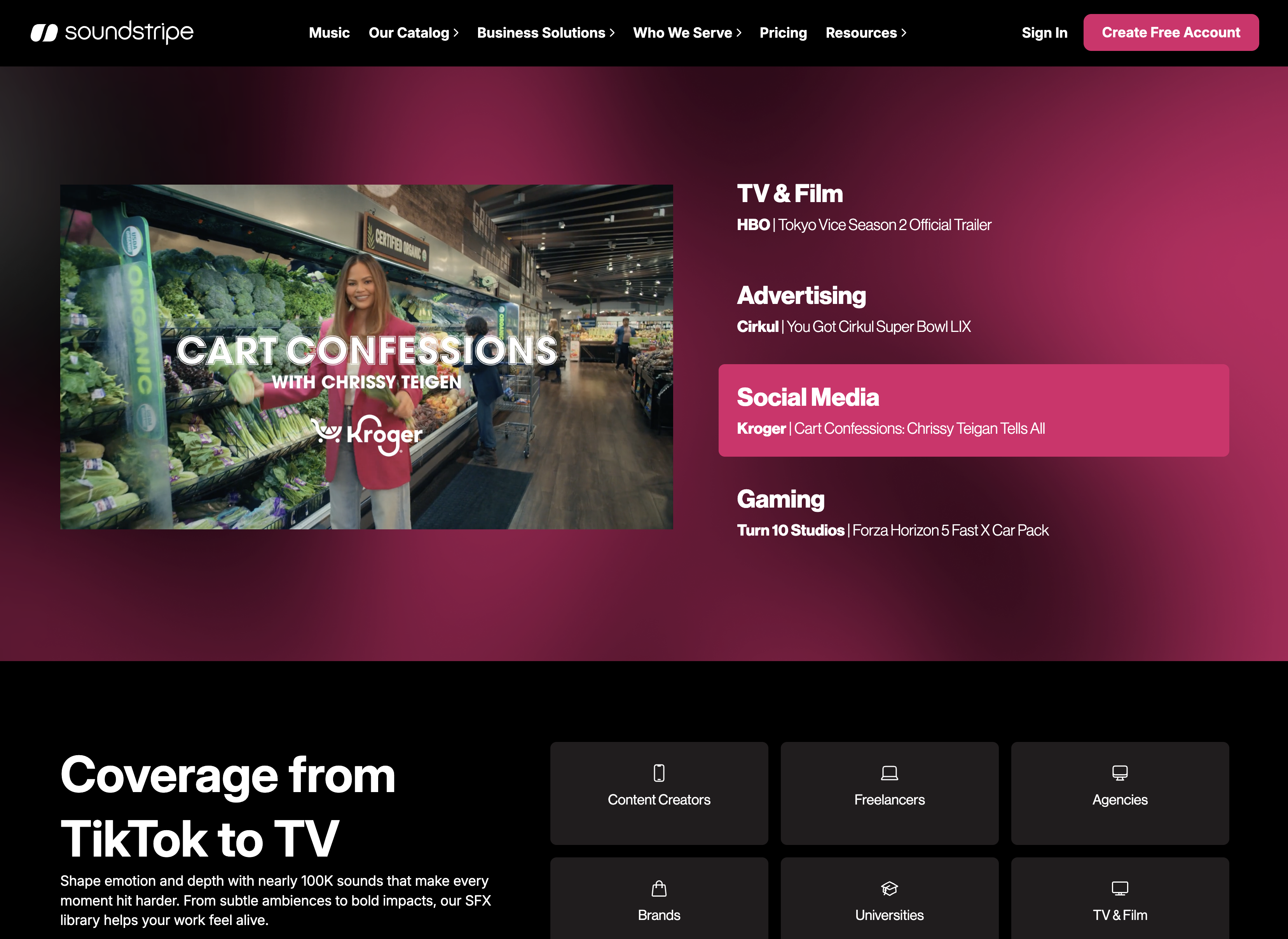 Soundstripe use cases across TV & film, advertising, social media and gaming
